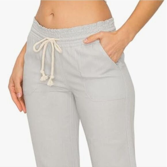 Angel Kiss Light Grey Pull On Wide Leg Linen Blend Palazzo Pants Size XL - Picture 6 of 15